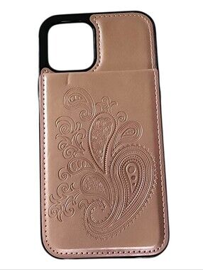 Rose Gold Paisley Embossed Leather Wallet Case For iPhone 12 Max